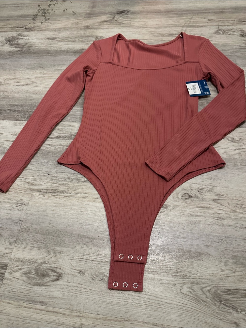 Arizona Jean Company Ribbed Long-Sleeve One-Piece Bodysuit in Dusty Rose
